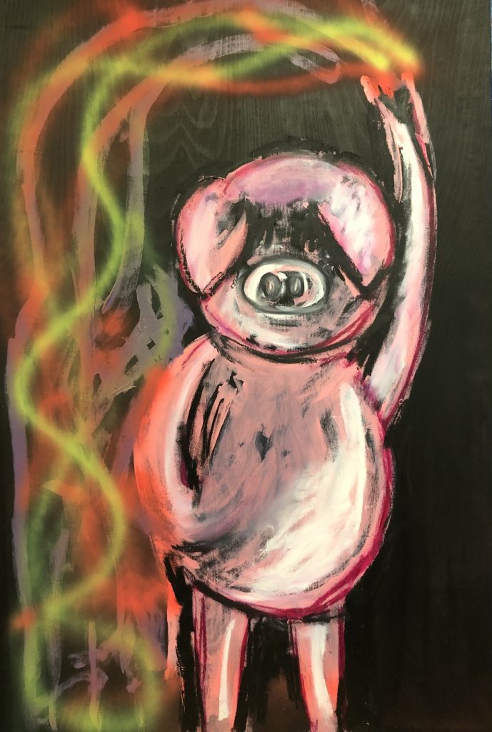 Pink pig with spray paint