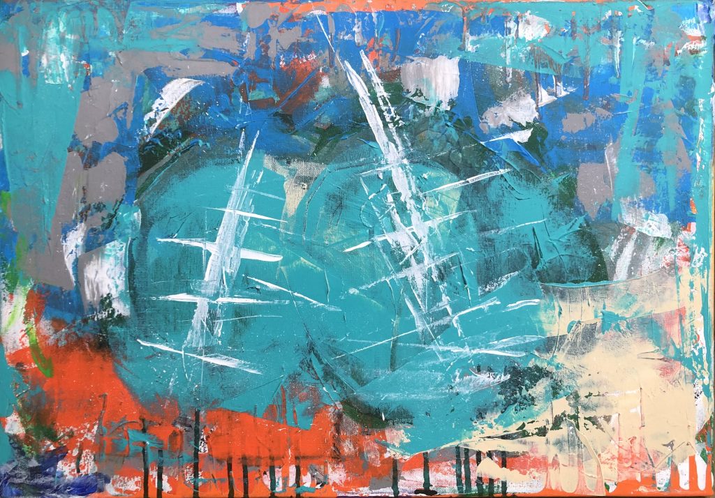 Abstract painting of some stones on a beach in Cornwall