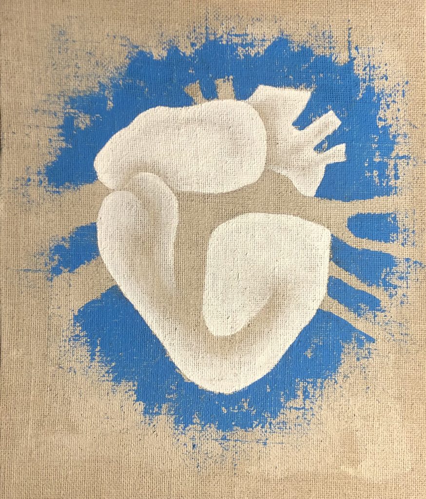 Simplified heart painting in which with blue behind it