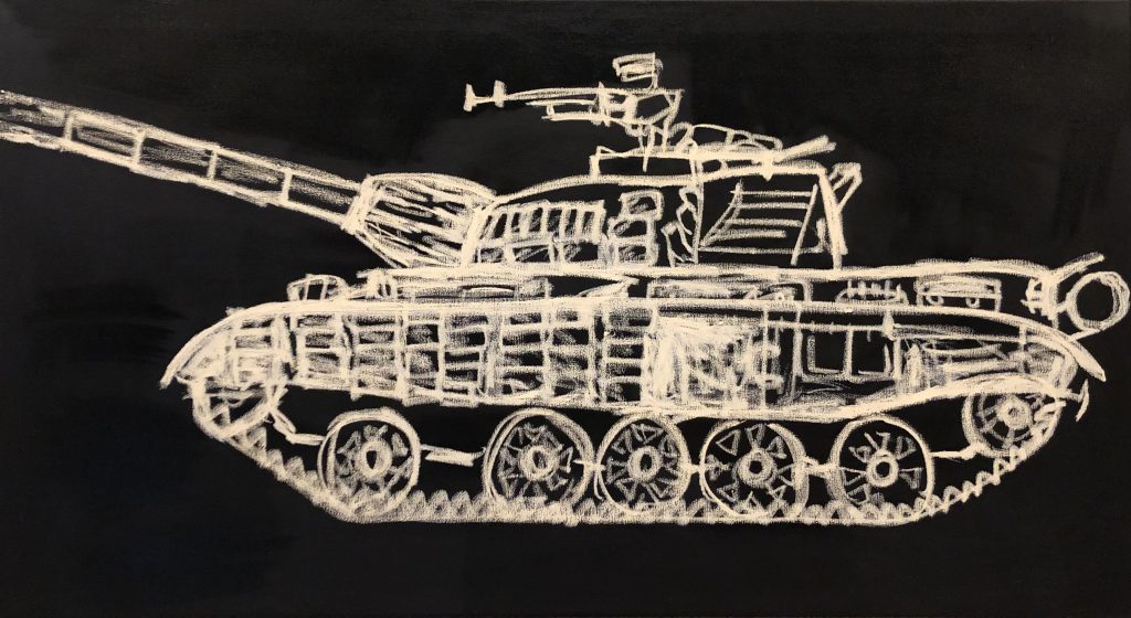 Tank in oil stick on black acrylic background