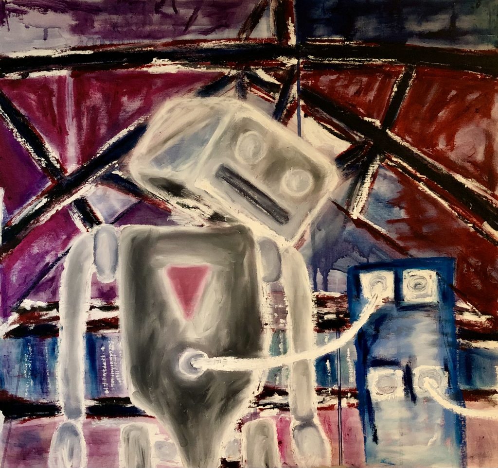 Painting of a robot recharging