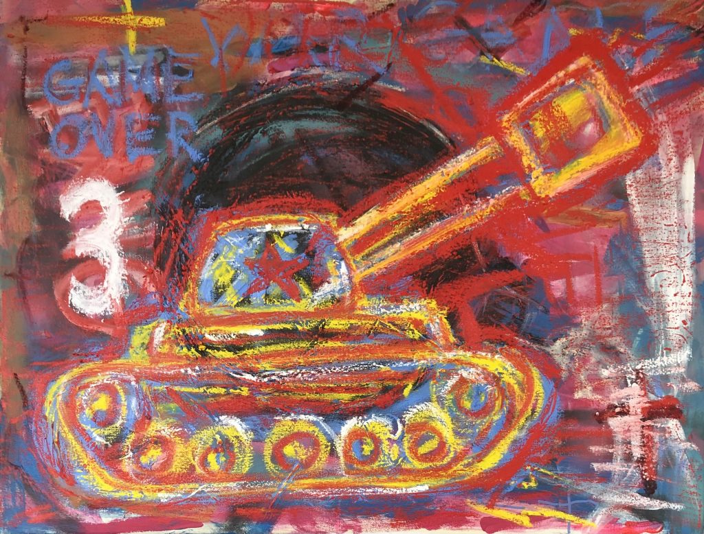 Bright tank, neo expressionist in style.