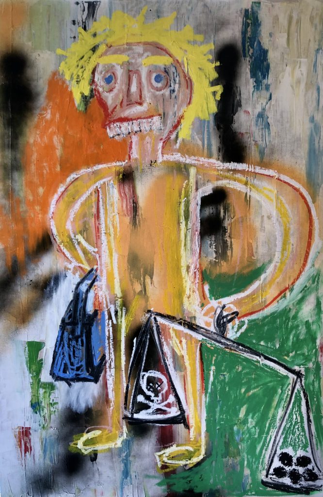 A crude painting of a figure. Neo expressionist style